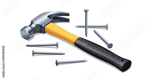 A close-up shot of a hammer and nails, essential tools for any construction or DIY project