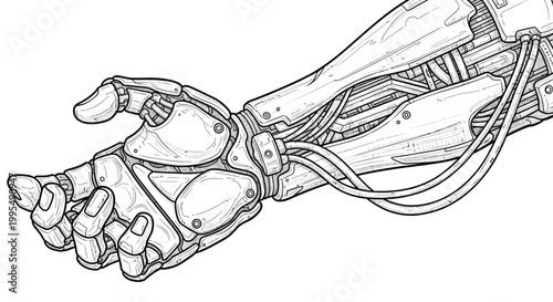 Futuristic Bionic Arm and Hand Illustration, Mechanical Prosthetic Limb
