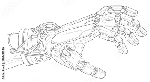Futuristic Robotic Arm Line Drawing