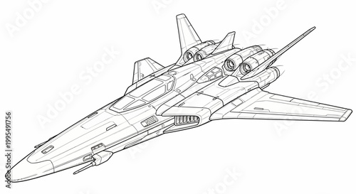 Futuristic Spaceship Blueprint Sketch