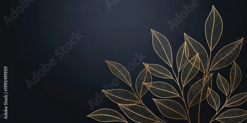 Golden leaf branches on dark gradient background with empty space