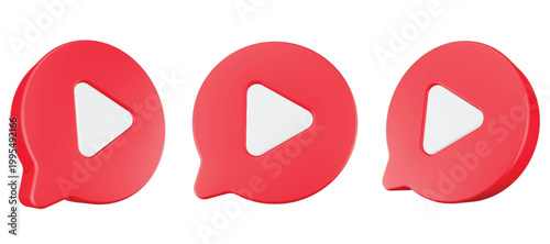 3D icons of a red play button inside a white speech bubble.
