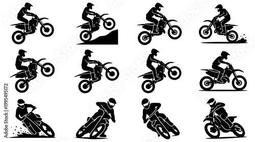 Motocross Rider Silhouette Icon Pack Dynamic Poses