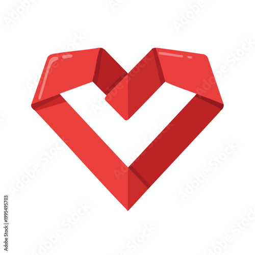 Red Origami Heart. Paper Craft Symbol. Flat Vector Illustration. Minimalist Shape. Valentine Icon
