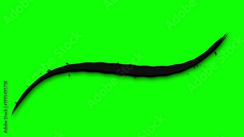 Black curved line with small spikes protruding from its surface on a bright green background perfect for visual effects and graphic design projects