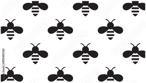 Bee pattern silhouette vector graphic design, striped insect repeating motif.