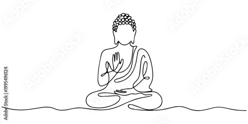 Buddha figure continuous one line drawing, Meditating Buddha continuous one line drawing Minimalist vector illustration. Single line art illustration of a seated buddha in meditation pose vector