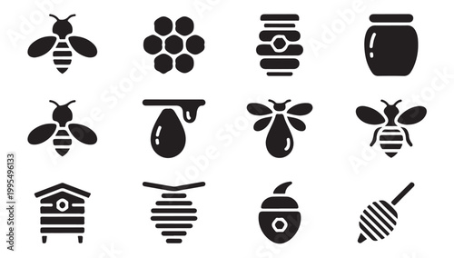 Bee and honey related items set vector illustration. collection of honey symbols.