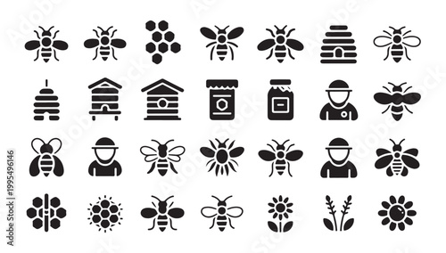 Bee icon set. collection of vector filled icons. editable stroke. eps 10.