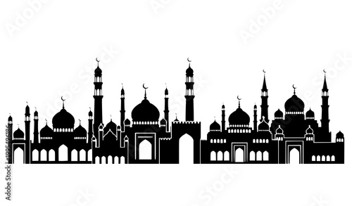 Bild auf Leinwand Islamic mosque silhouette circular composition with domes minarets and crescent