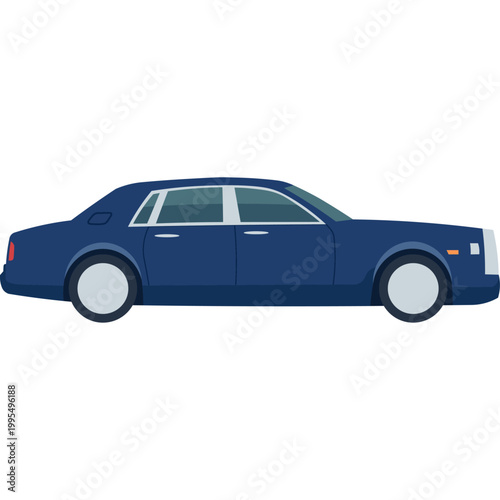 Blue Luxury Sedan Side View Vector Illustration in Flat Style