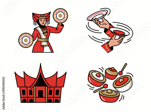 A colorful illustration of a Chinese opera performer playing cymbals on transparent background