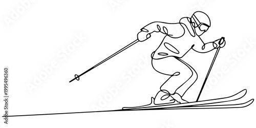 One line drawing of a snowboarder performing a trick with arms outstretched, isolated on white background, Continuous line of skiing and snowboarding. Illustration shows a athlete performs a jump