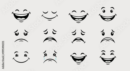 Collection of Various Cartoon Emoticon Faces.