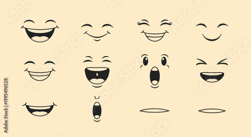 Collection of various smiling faces emoticons.