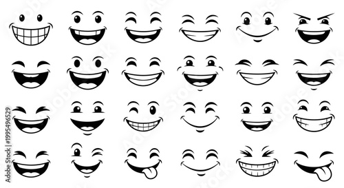 Collection of various smiling emoticon faces.