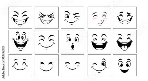 Collection of Various Smiling Faces Emotions.