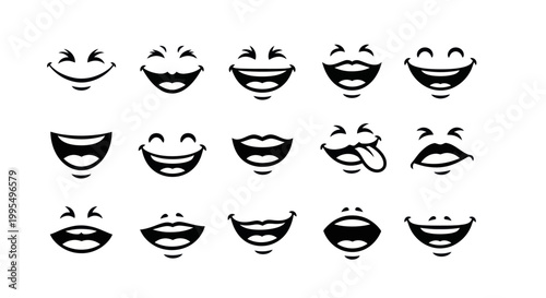 Collection of various smiling mouths.