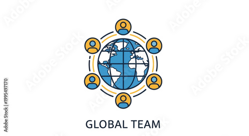 Global team icon showing connected people collaborating around the earth