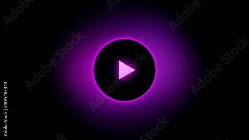 Illuminated Play Button Icon with Neon Purple Glow on a Dark Background - Graphic Element for Media Playback and Digital Interfaces