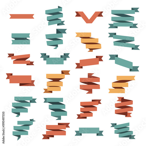 Decorative Ribbon Banners. Vector Set. Flat Design. Graphic Elements for Web and Print.