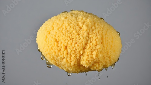 tonalite. A heavy natural sea sponge saturated with water, drooping under its weight on a neutral background. wildlife magazines.