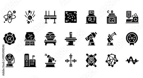 Science, Research, Laboratory Icons, 20 Black Vector Symbols