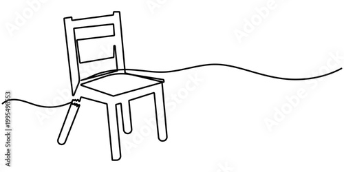wooden chair continuous one line drawing, Simple line drawing of a classic wooden rocking chair on a plain white background. Vector, illustration. 