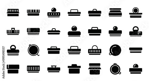 Camera, photography, film, video icons, 28 black and white camera equipment symbols, vector graphics