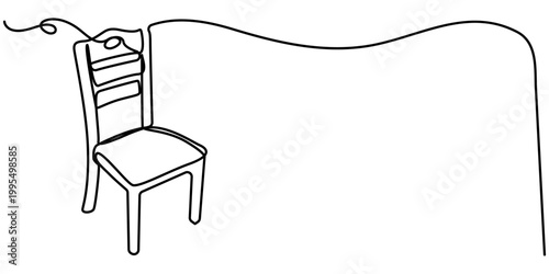 wooden chair continuous one line drawing, Simple line drawing of a classic wooden rocking chair on a plain white background. Vector, illustration. 