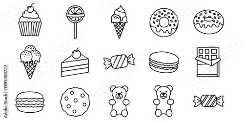 A colorful illustration of various sweet treats and desserts on display