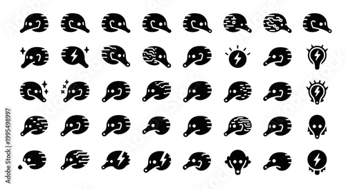 Black light bulb, lamp, and idea icons set, vector illustrations, 40 symbols