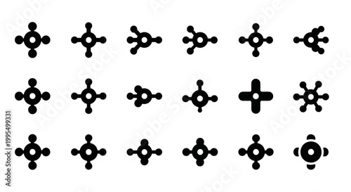 Black Molecule, Chemistry Icons, Science Symbols, Vector Graphics