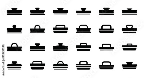 Black ironing board icons, ironing board symbols, laundry icons, household chores graphics, vector set