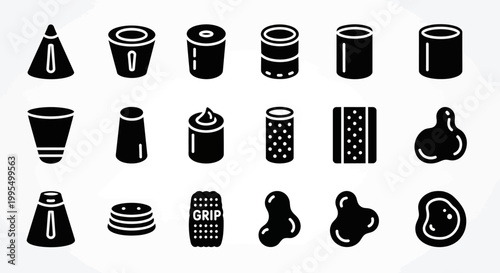 Black silhouette industrial icons, mechanical symbols, 20 industrial equipment signs, manufacturing pictograms