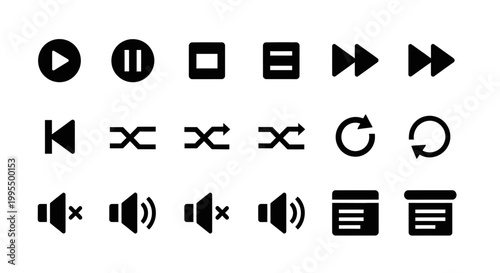 Multimedia controls icons for play, pause, and volume adjustment on screen