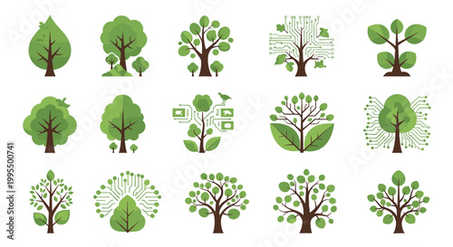 Stylized tree illustrations convey growth, nature, and sustainability. Perfect for business presentations, eco-friendly campaigns, or website design.