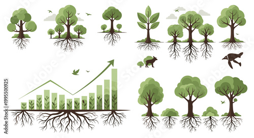 A vibrant graphic representing sustainable growth and development, perfect for illustrating business success, environmental awareness campaigns, or co