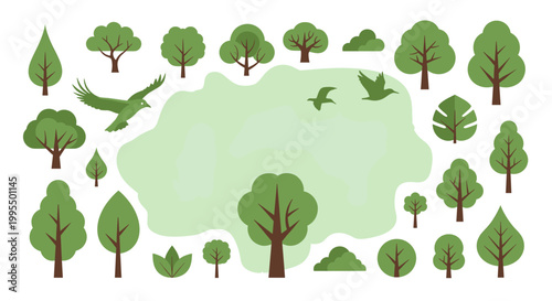 A clean, modern graphic of trees on white. Perfect for illustrating nature, growth, sustainability, or adding a touch of freshness to web design and m