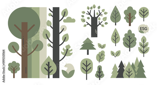 A whimsical and modern illustration of trees evokes growth, nature, and serenity. Perfect for website design or marketing materials with an eco-friend