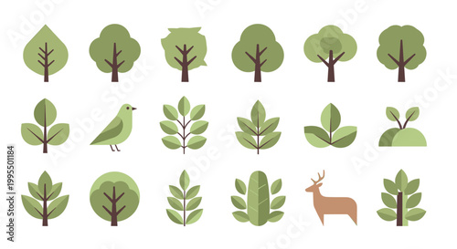 Simple, modern tree icons evoke growth, nature, and sustainability. Ideal for eco-friendly branding, website design, or any project needing a touch of