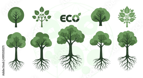 Stylized tree illustration conveying growth, stability, and interconnectedness. Ideal for representing sustainability, foundations, or strong business