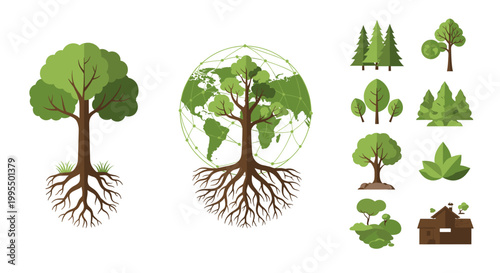 A clean illustration of tree roots anchoring into soil with grass, conveying stability, growth, and a natural foundation for branding or website desig