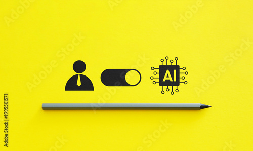 Foto AI replacing human worker concept with automation switch from person to artifici