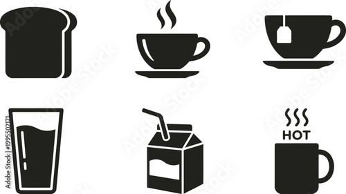 Breakfast Toast Tea And Orange Juice Beverage Icons