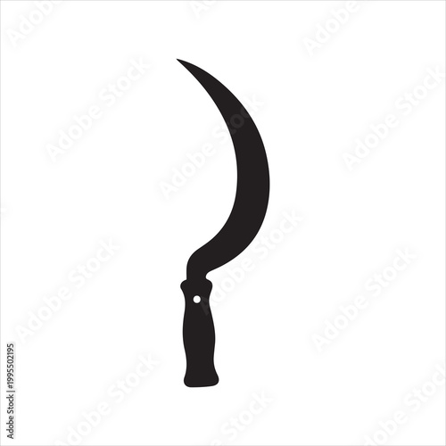 Grass sickle silhouette vector, sickle tool black silhouette