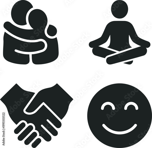 Soft Emotion Gentle Hug And Calm Face Icons