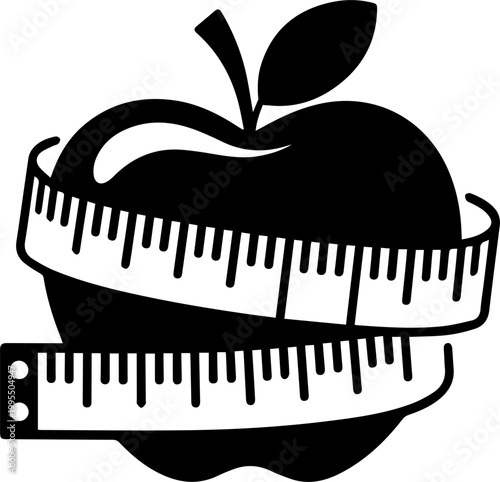 Apple with Measuring Tape Icon for Weight Loss and Healthy Diet Concept Vector Illustration