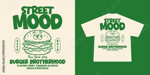 Funny cartoon character of burger Graphic Design for T shirt Street Wear and Urban Style