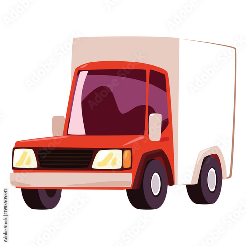 Cute Red Delivery Truck Cartoon Illustration